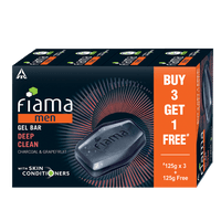 Fiama Men Deep Clean Gel Bar, With Charcoal, Grapefruit & skin conditioners, 125gx3+1 soap