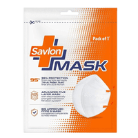 Savlon Mask, Pack of 1, BIS Certified FFP2 S Mask, Ear Loop Model With Head Band Converter Strip