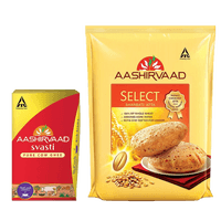 Aashirvaad Combo Pack - Svasti Pure Cow Ghee 1L (CEKA) and Select Sharbatti Atta, 5kg