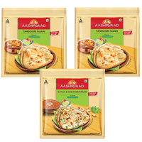 Aashirvaad Naan Combo Pack of 3 - 1 pack Garlic & Coriander Naan Paratha and 2 packs Tandoori Naan, 3 packs x 5 naans