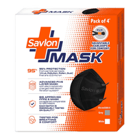 Savlon Mask - Pack of 4 Black, Adjustable Ear-loops & Nose Foam Pad, BIS Certified FFP2 S Mask (comparable to N95)